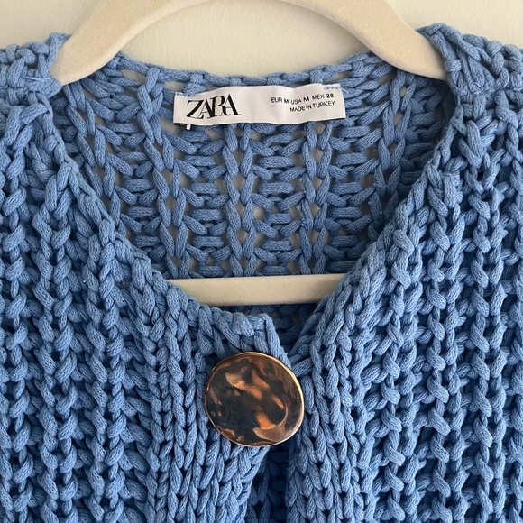 ZARA Chunky Knit Blue Sweater Vest Size Medium - Picture 3 of 6